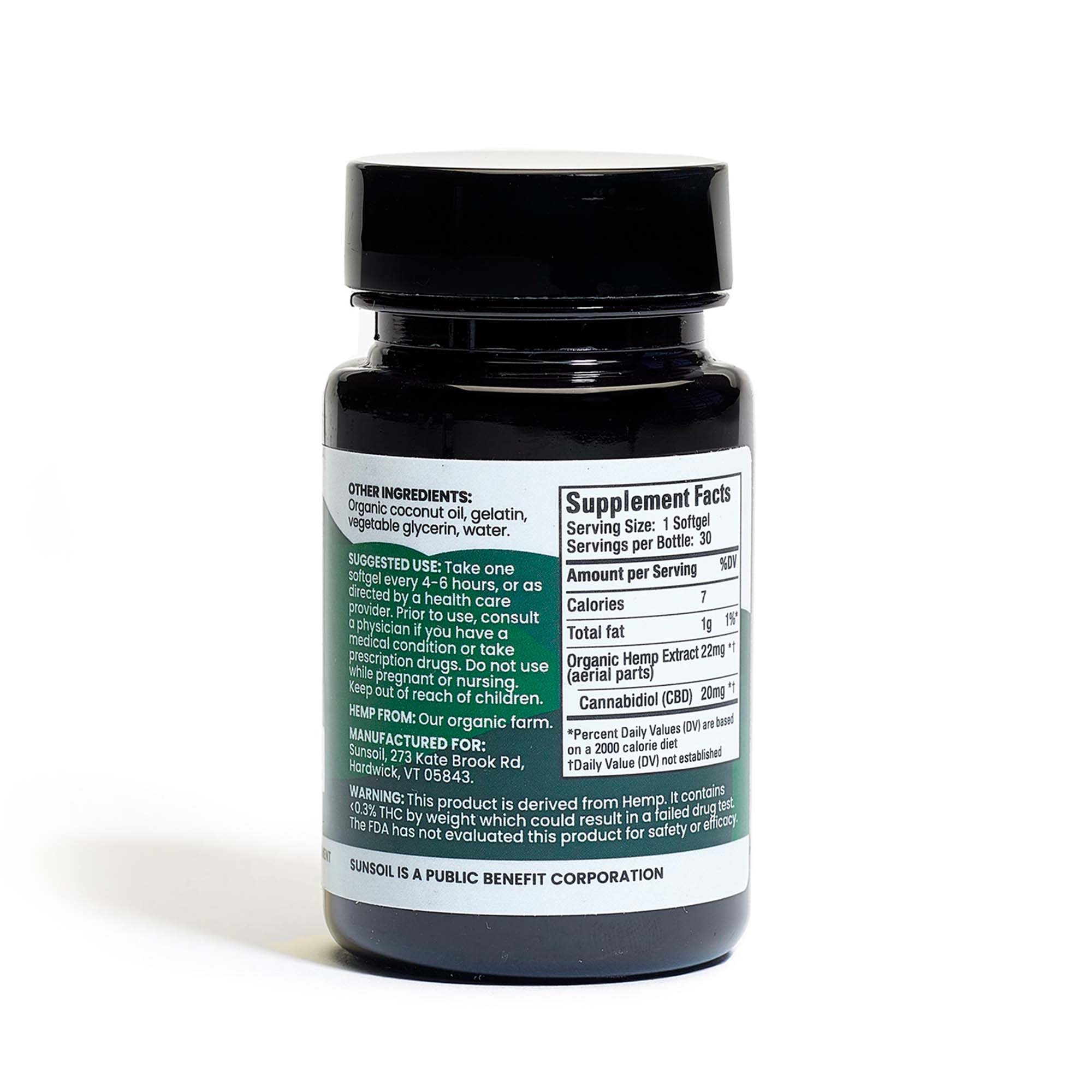 Sunsoil, CBD Softgels, Full Spectrum, 30ct, 600mg CBD