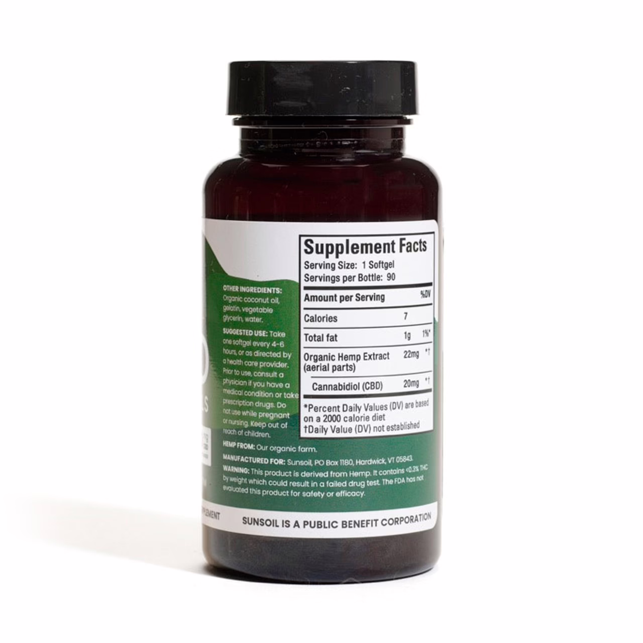 Sunsoil, CBD Softgels, Full Spectrum, 90ct, 1800mg CBD
