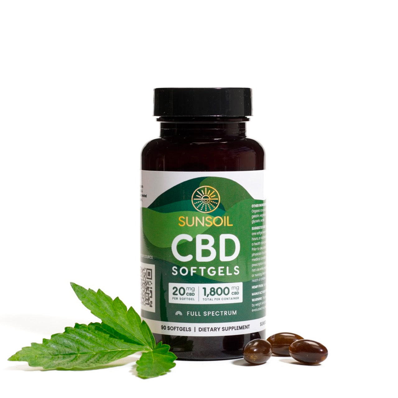 Sunsoil, CBD Softgels, Full Spectrum, 90ct, 1800mg CBD