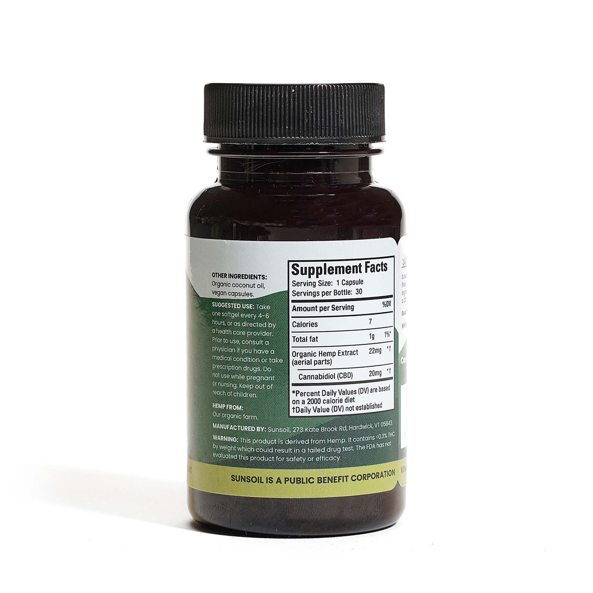 Sunsoil, Vegan CBD Capsules, Full Spectrum, 30ct, 600mg CBD