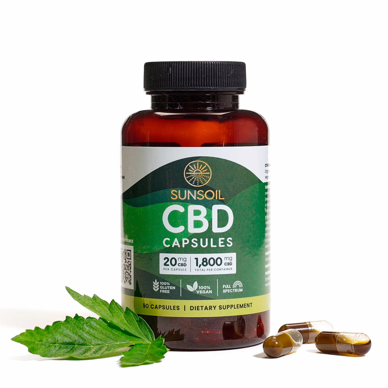 Sunsoil, Vegan CBD Capsules, Full Spectrum, 90ct, 1800mg CBD