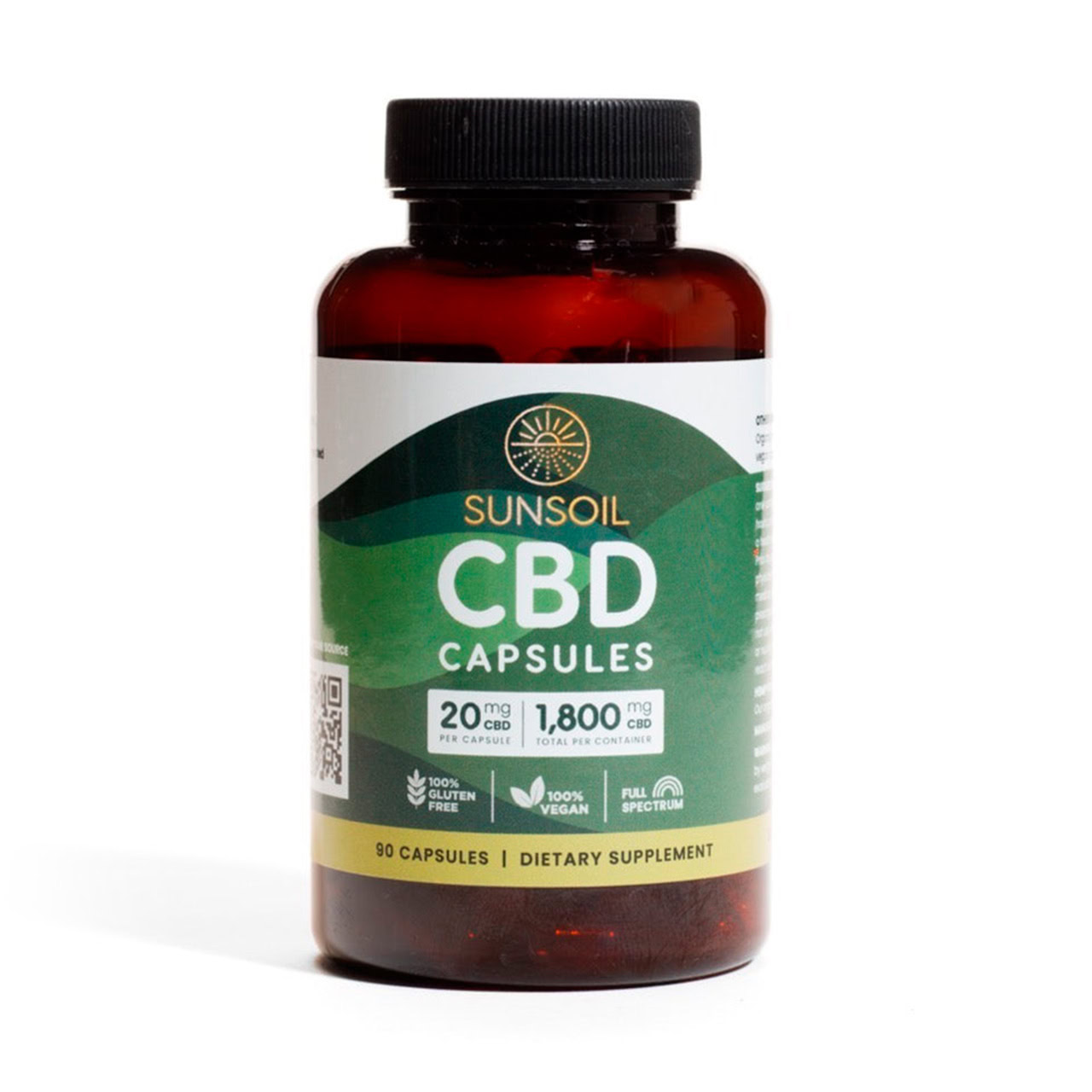 Sunsoil, Vegan CBD Capsules, Full Spectrum, 90ct, 1800mg CBD