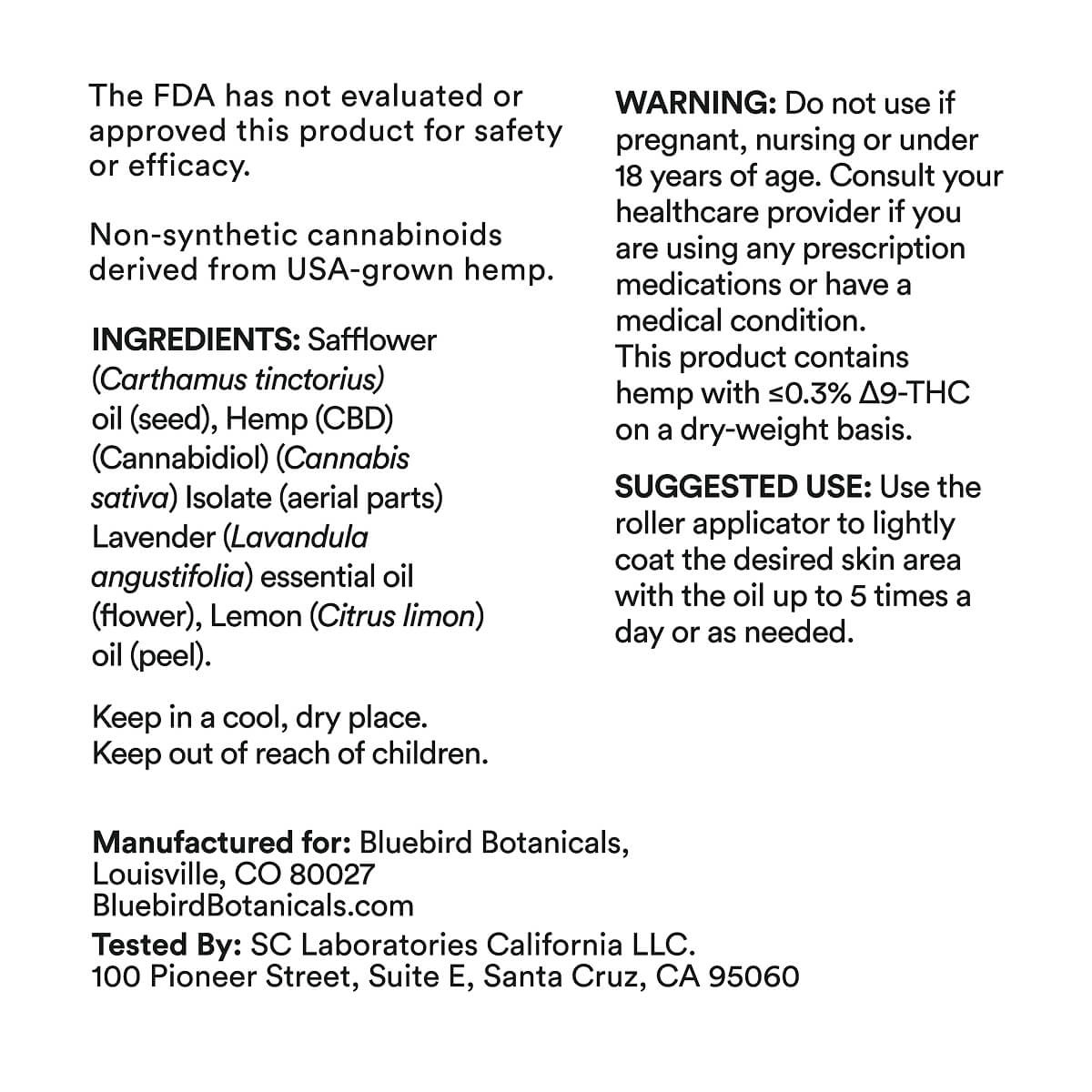 Bluebird Botanicals, CBD Roll-On, Isolate THC-Free, .33fl oz, 250mg CBD