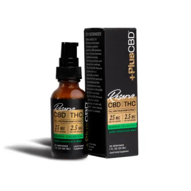 PlusCBD, Reserve 2.5mg THC + 25mg CBD Oil, Dark Chocolate Mint, Full Spectrum, 1oz, 75mg THC + 750mg CBD