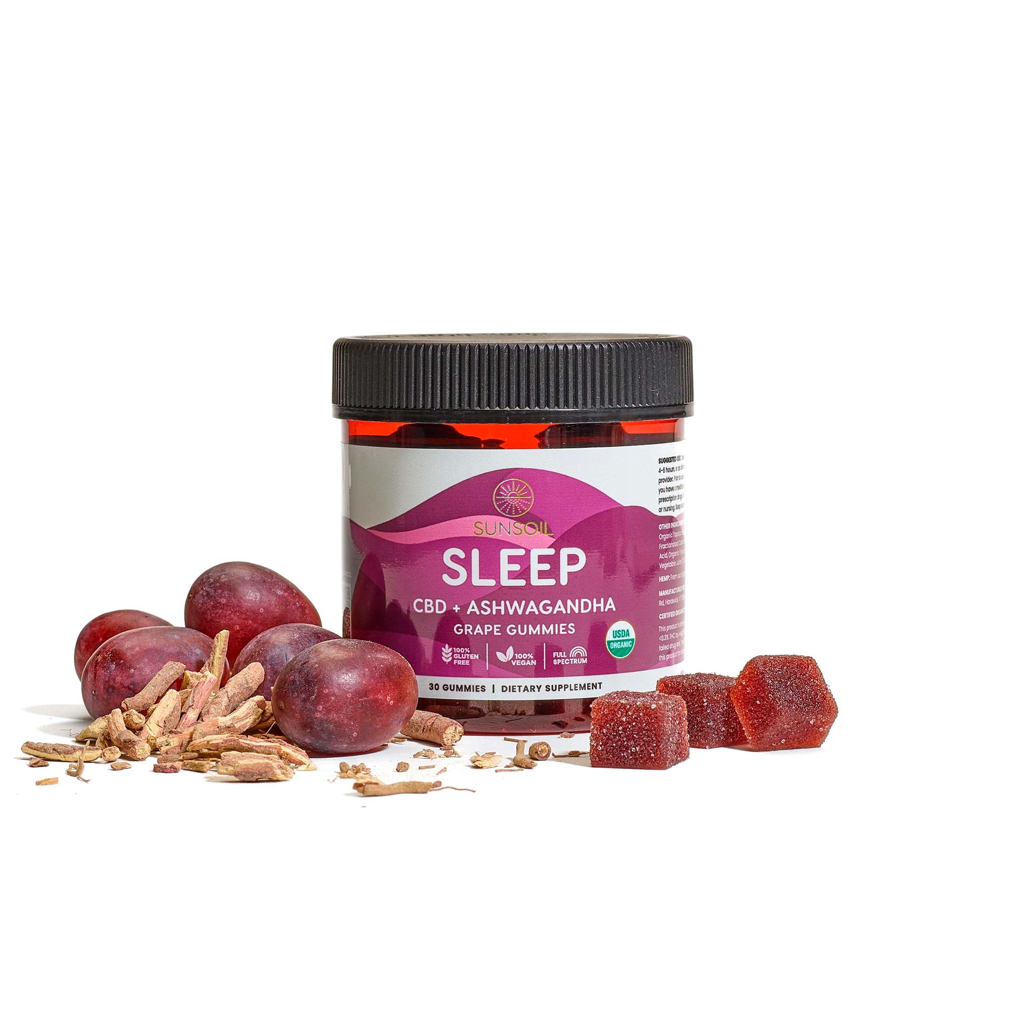 Sunsoil, CBD Sleep Gummies, Grape, Full Spectrum, 30ct, 300mg CBD