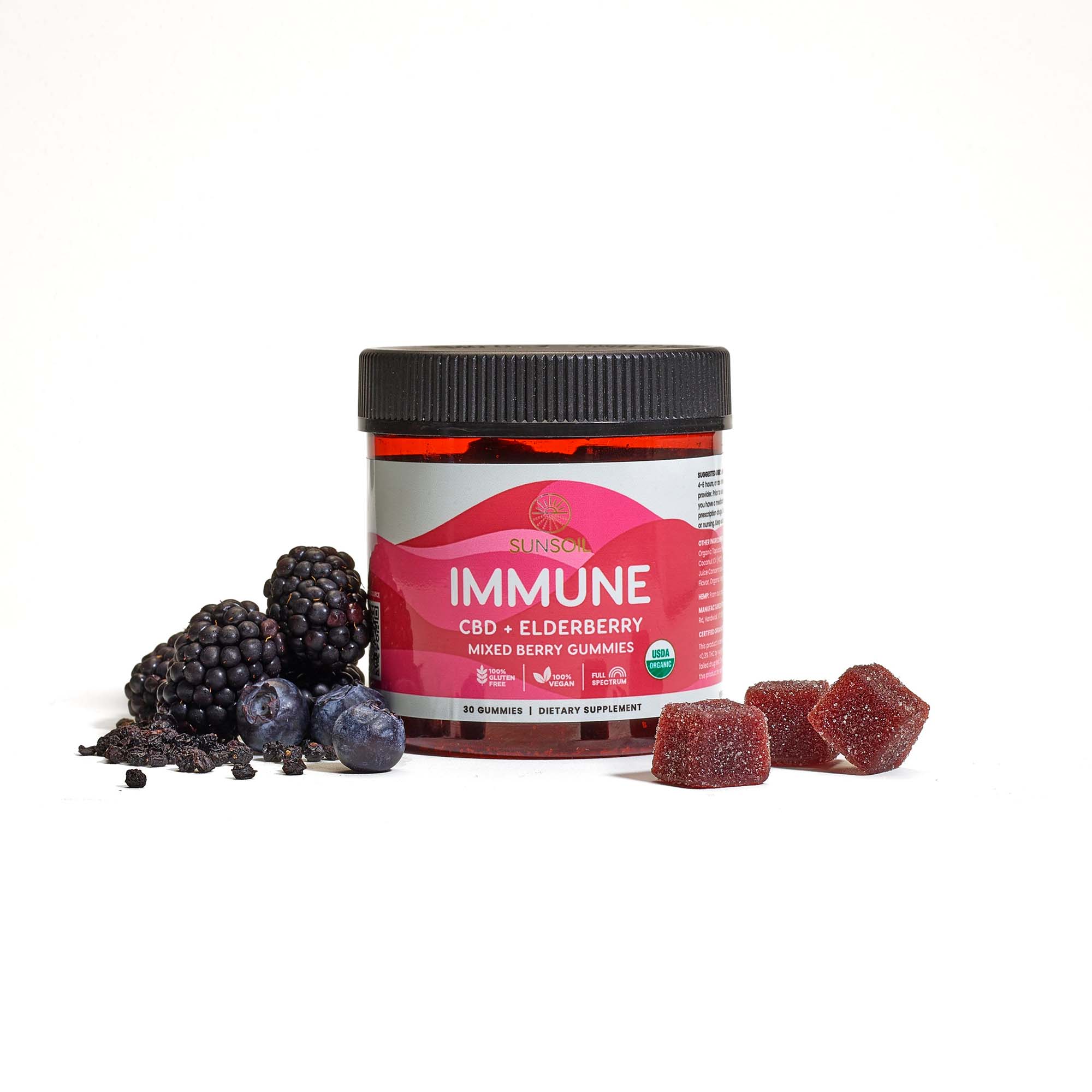 Sunsoil, Immune CBD Gummies, Mixed Berry, Full Spectrum, 30ct, 300mg CBD