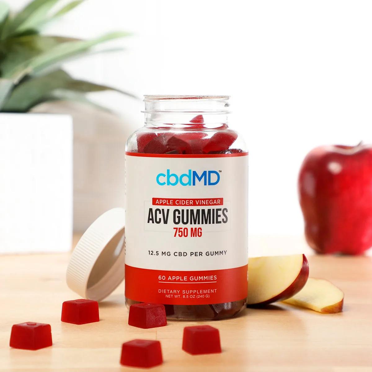 cbdMD, Apple Cider Vinegar CBD Gummies, Broad Spectrum THC-Free, 60ct, 750mg CBD 1