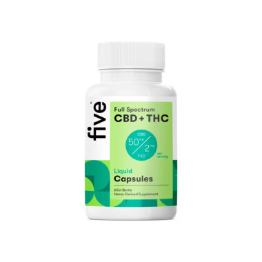 five, CBD+THC Liquid Capsules, Full Spectrum, 60ct, 60mg THC + 1500mg CBD