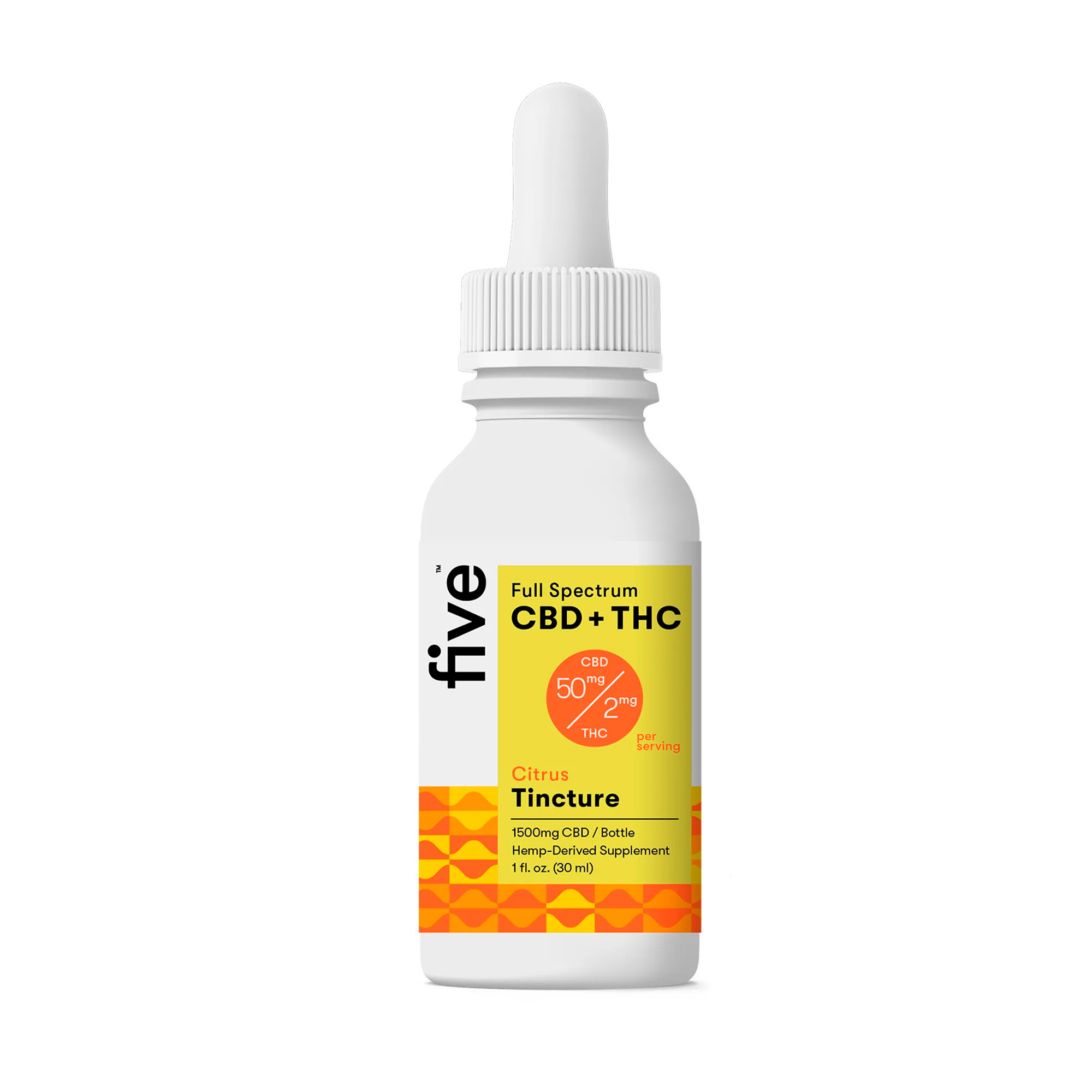 five, CBD+THC Tincture Oil, Citrus, Full Spectrum, 1fl oz, 60mg THC + 1500mg CBD