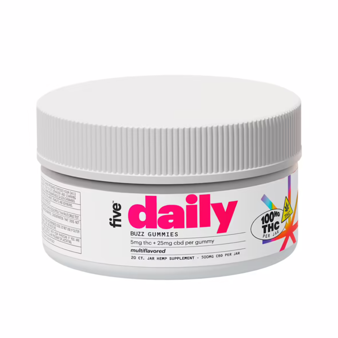 five, Daily Buzz CBD+THC Gummies, Multiflavored, Full Spectrum, 20ct, 100mg THC + 500mg CBD 2 five, Daily Buzz CBD+THC Gummies, Multiflavored, Full Spectrum, 20ct, 100mg THC + 500mg CBD