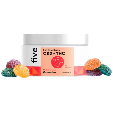 five, Original CBD+THC Gummies, Multiflavored, Full Spectrum, 20ct, 40mg THC + 500mg CBD