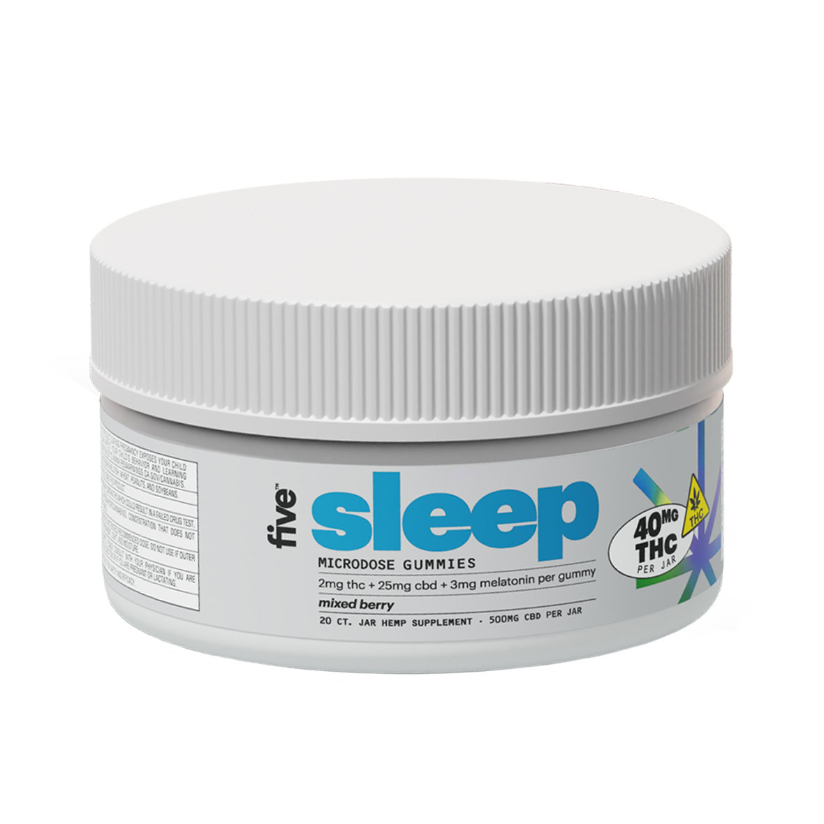 five, Sleep CBD+THC Melatonin Gummies, Berry, Full Spectrum, 20ct, 40mg THC + 500mg CBD