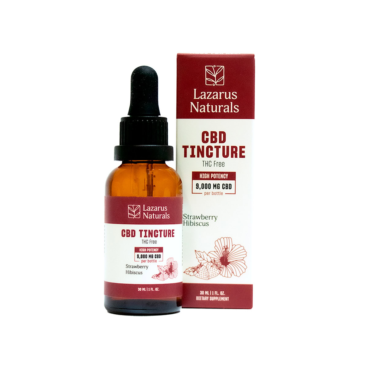 Lazarus Naturals, High Potency CBD Tincture, Strawberry Hibiscus, Isolate THC-Free, 1fl oz, 9000mg CBD