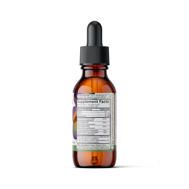 Medterra, Max Relief + Relax THC+CBG+CBD Oil, Citrus, Full Spectrum, 1fl oz, 60mg THC + 500mg CBG + 500mg CBD