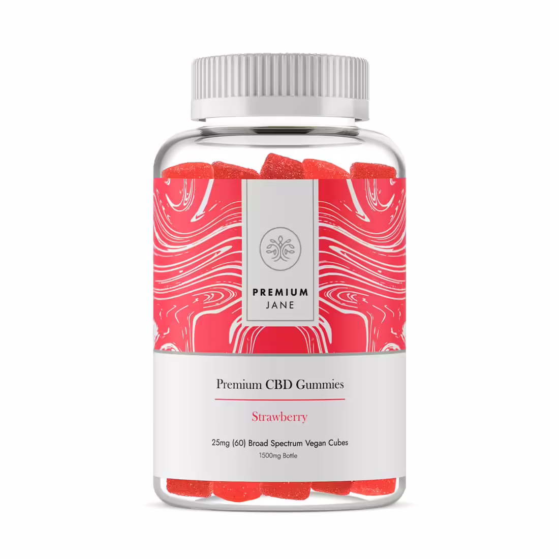 Premium Jane, CBD Gummies, Strawberry, Broad Spectrum THC-Free, 60ct, 1500mg CBD