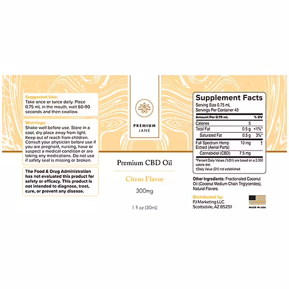 Premium Jane, CBD Oil, Citrus, Full Spectrum, 1fl oz, 300mg CBD