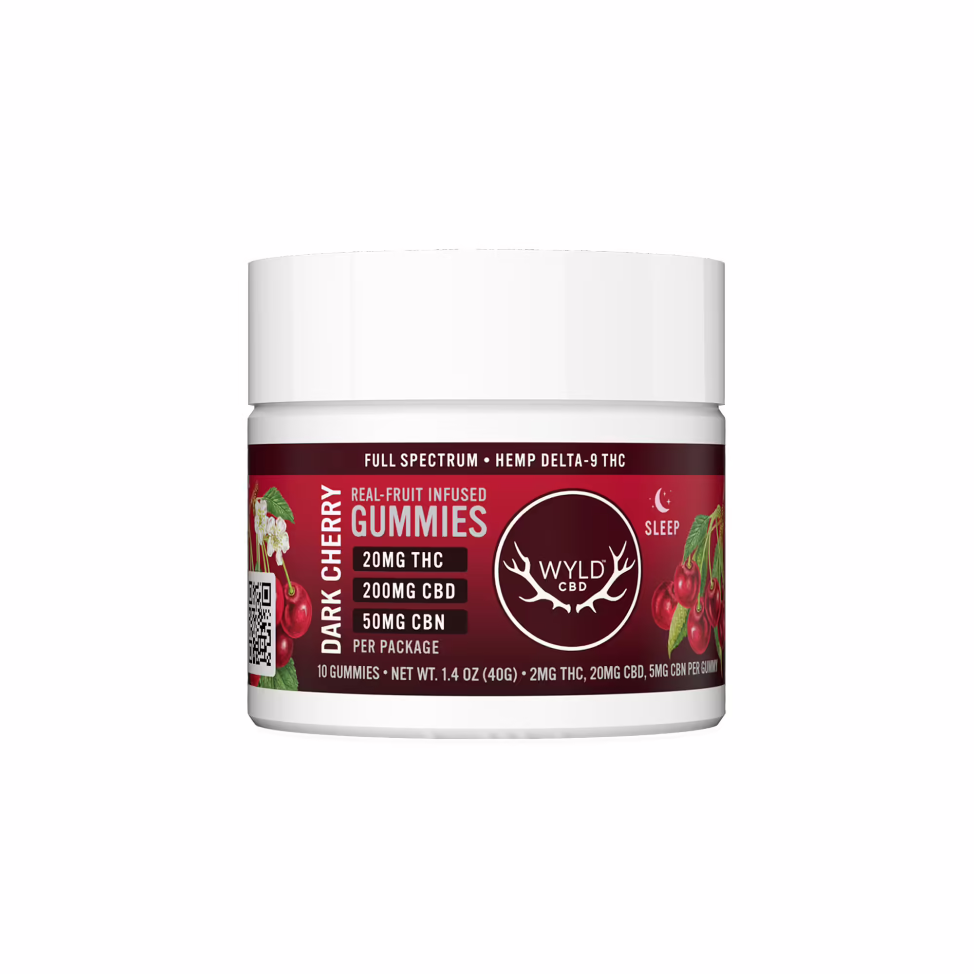 Wyld CBD, Dark Cherry Sleep CBD+THC Gummies, Full Spectrum, 10ct, 20mg THC + 50mg CBN + 200mg CBD Wyld CBD, Dark Cherry Sleep CBD+THC Gummies, Full Spectrum, 10ct, 20mg THC + 50mg CBN + 200mg CBD