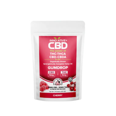 Innovative CBD, Gumdrops 5mg THC + 5mg CBD Gummies, Cherry, Full Spectrum, 10ct, 50mg THC + 50mg CBD