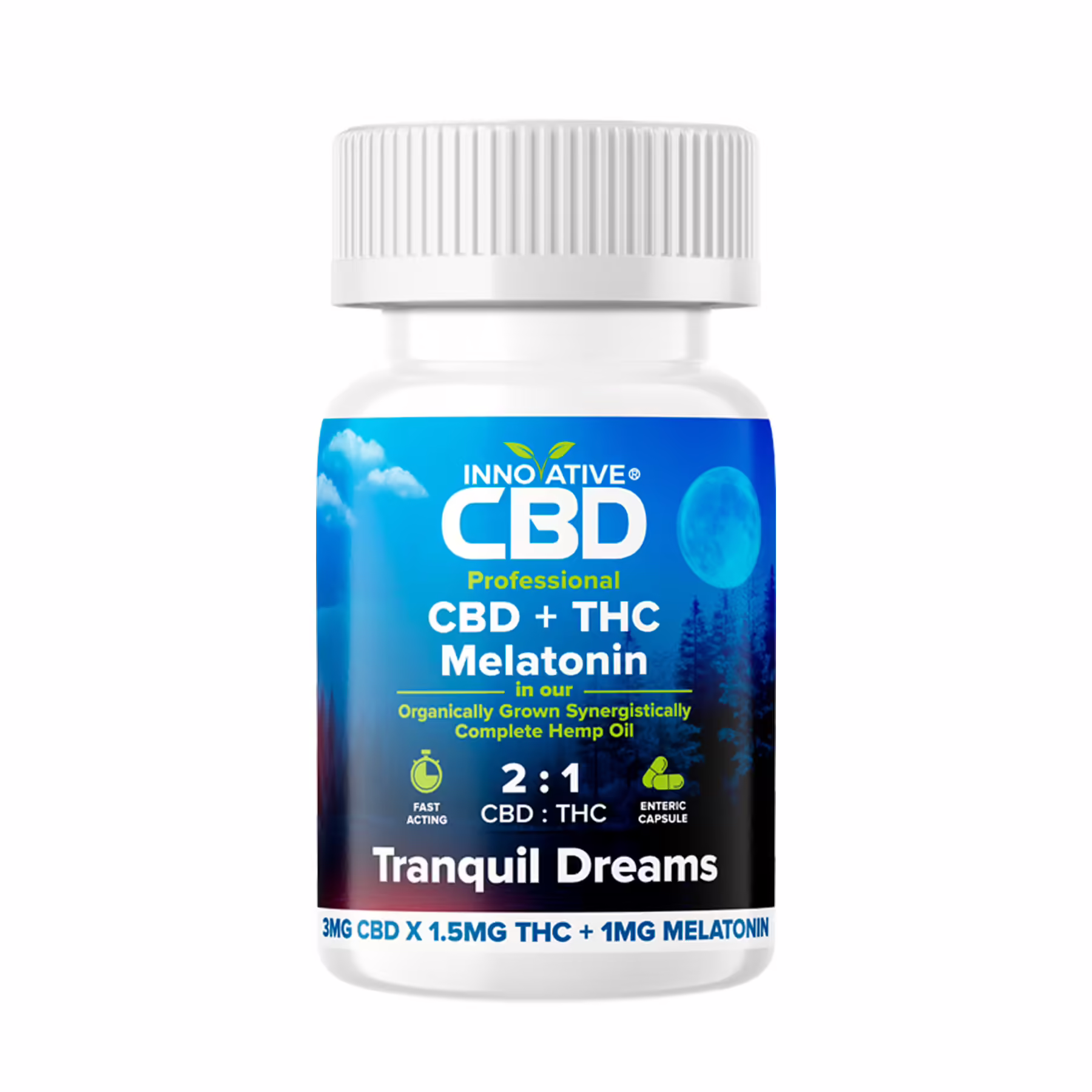 Innovative CBD, Professional Tranquil Dreams CBD+THC Melatonin Capsules, Full Spectrum, 30ct, 45mg THC + 90mg CBD Innovative CBD, Professional Tranquil Dreams CBD+THC Melatonin Capsules, Full Spectrum, 30ct, 45mg THC + 90mg CBD