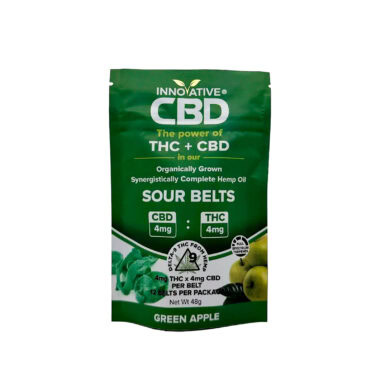 Innovative CBD, Sour Belts 4mg THC + 4mg CBD Gummies, Green Apple, Full Spectrum, 12ct, 48mg THC + 48mg CBD