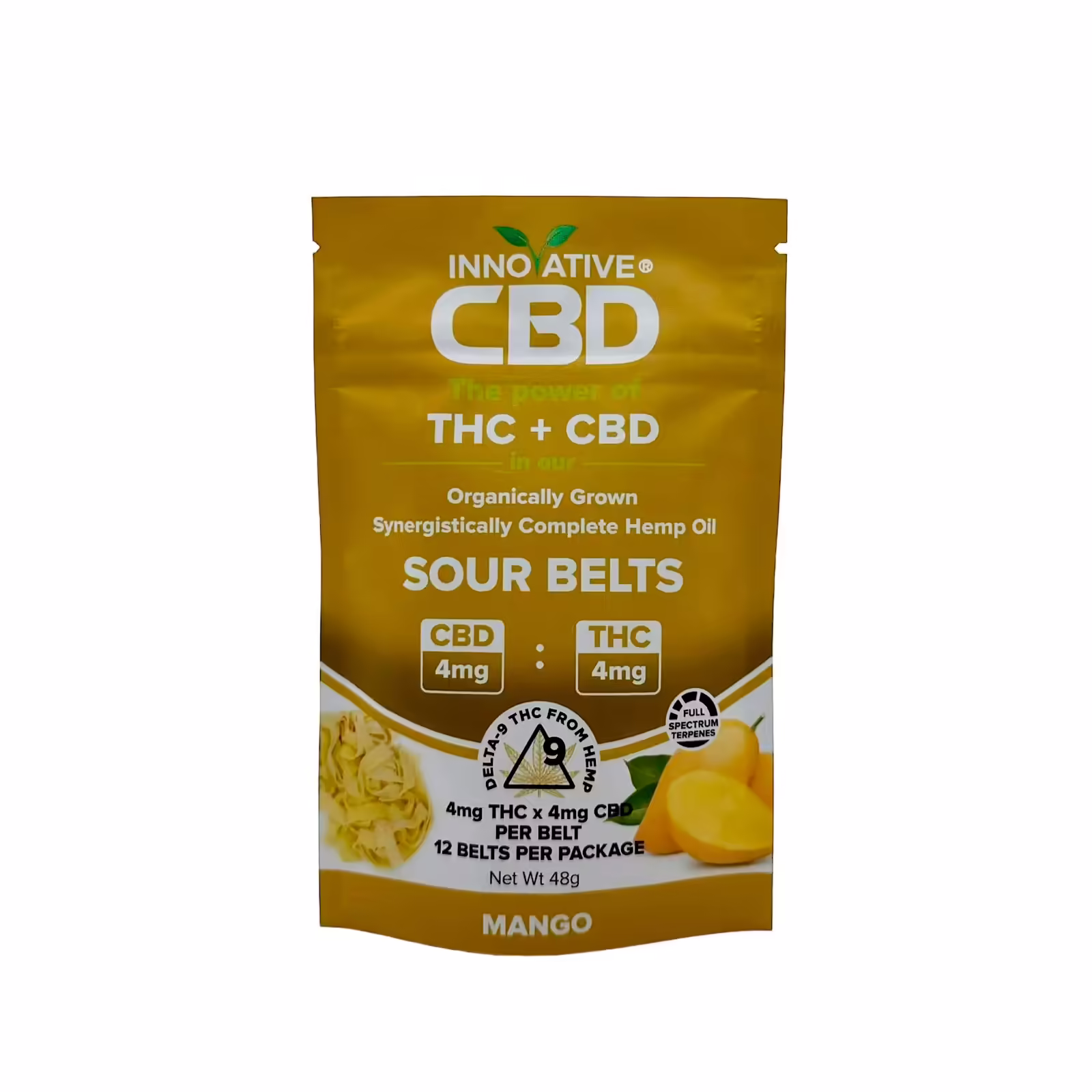 Innovative CBD, Sour Belts 4mg THC + 4mg CBD Gummies, Mango, Full Spectrum, 12ct, 48mg THC + 48mg CBD Innovative CBD, Sour Belts 4mg THC + 4mg CBD Gummies, Mango, Full Spectrum, 12ct, 48mg THC + 48mg CBD