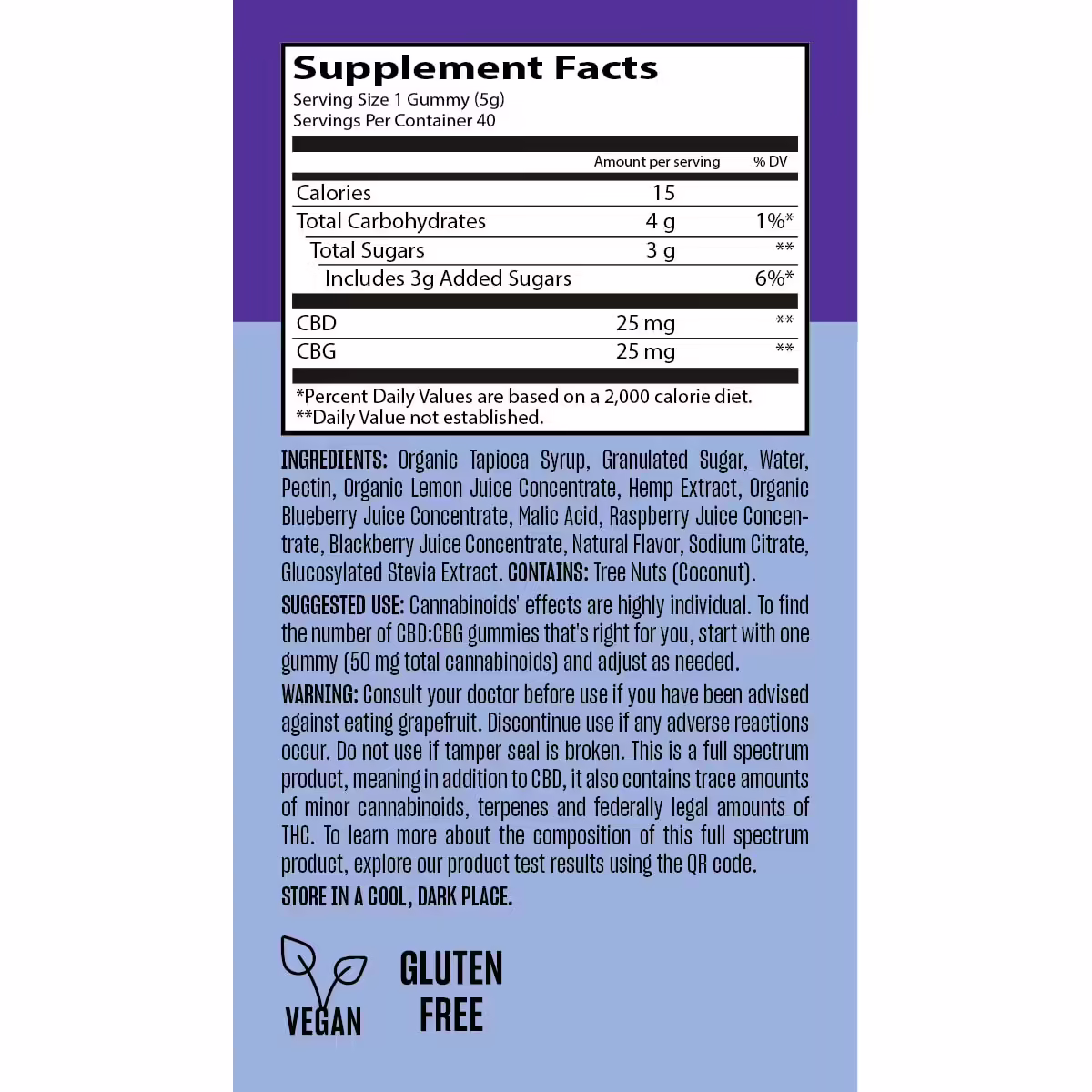 Lazarus Naturals, CBD+CBG Gummies, Mixed Berry, Full Spectrum, 40ct, 1000mg CBG + 1000mg CBD