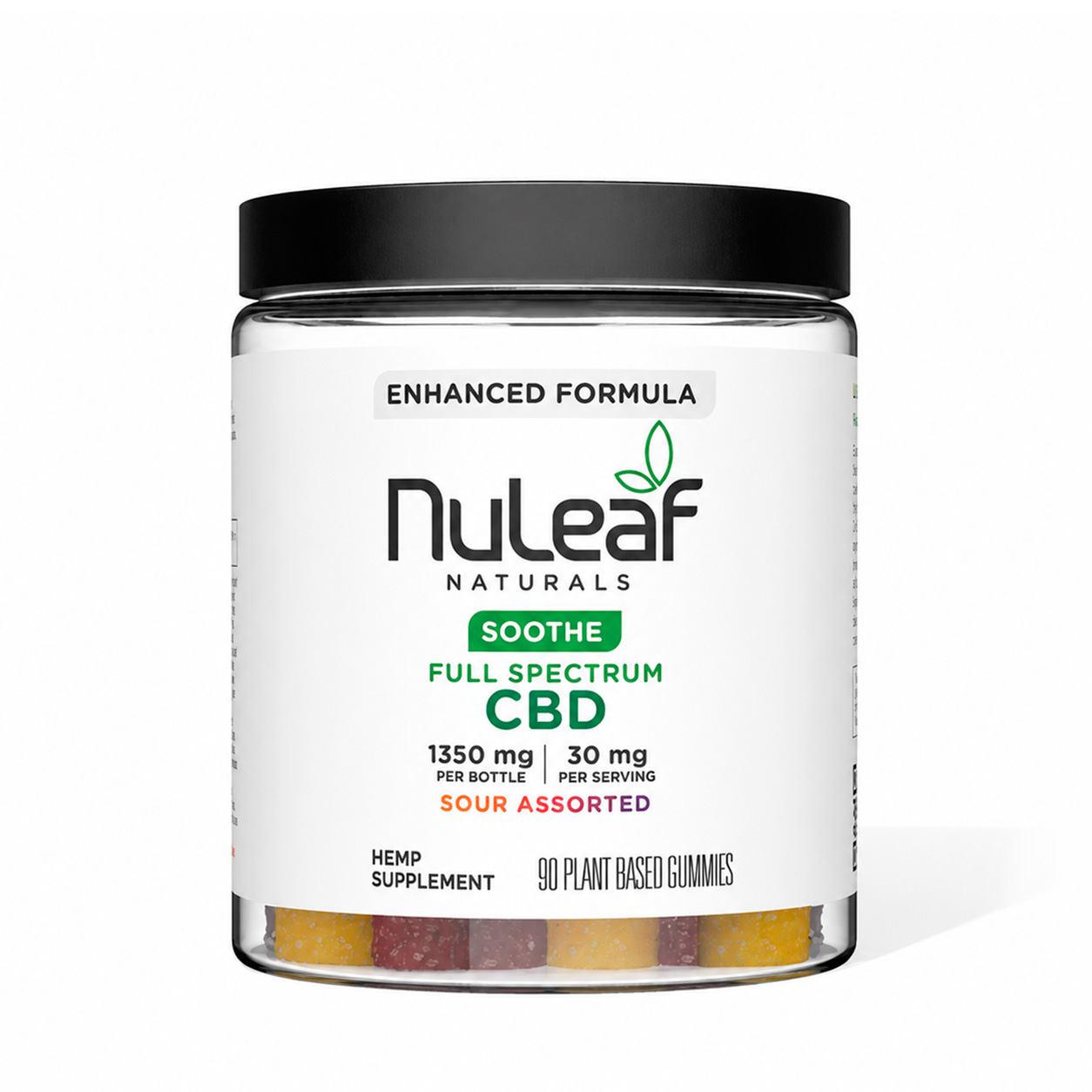 NuLeaf Naturals, CBD Gummies, Sour Assorted, Full Spectrum, 90ct, 1350mg CBD