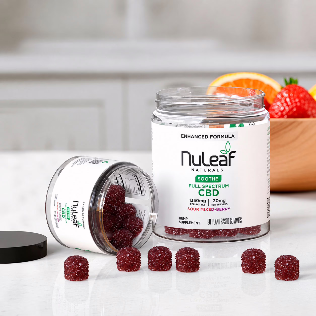 NuLeaf Naturals, CBD Gummies, Sour Mixed Berry, Full Spectrum, 90ct, 1350mg CBD
