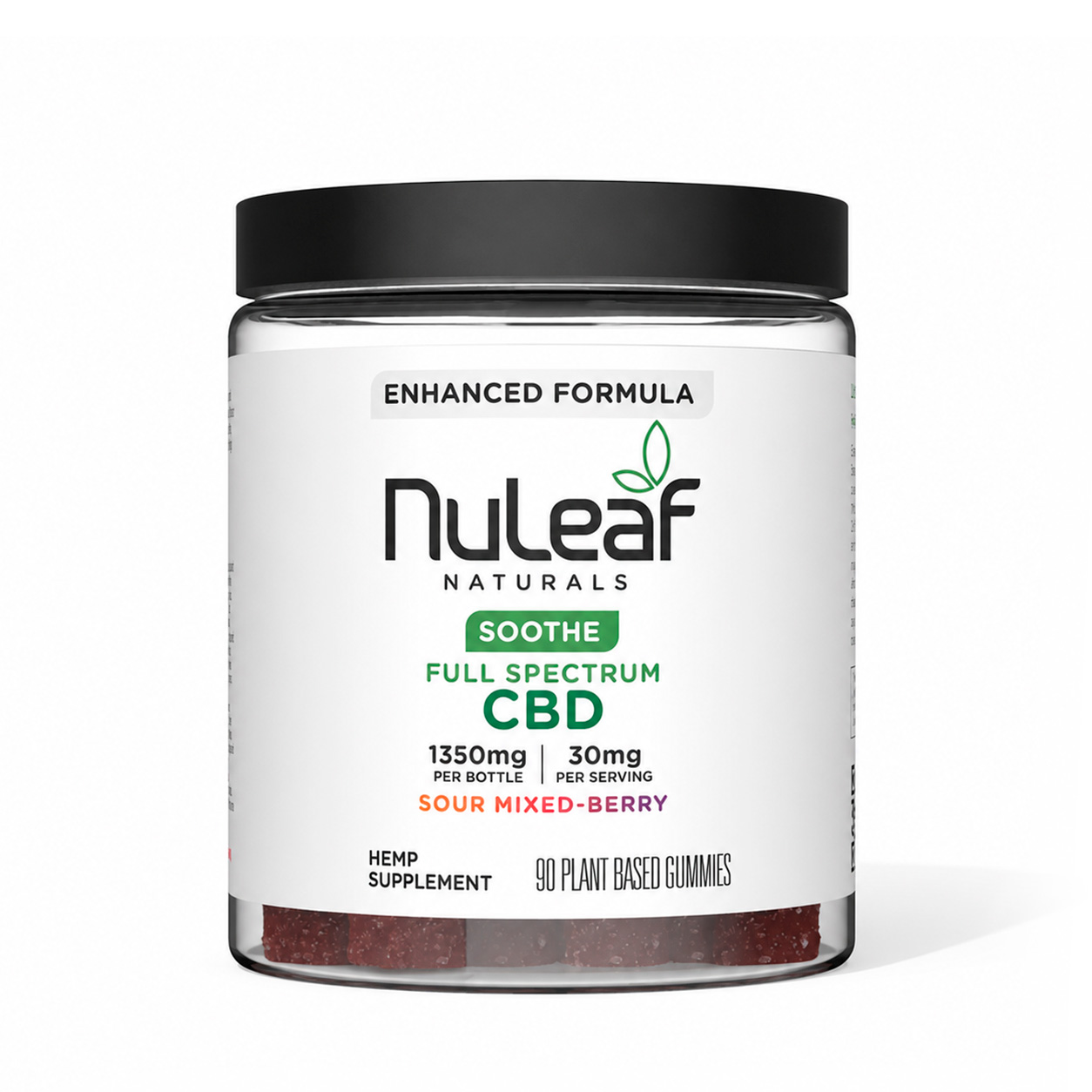 NuLeaf Naturals, CBD Gummies, Sour Mixed Berry, Full Spectrum, 90ct, 1350mg CBD