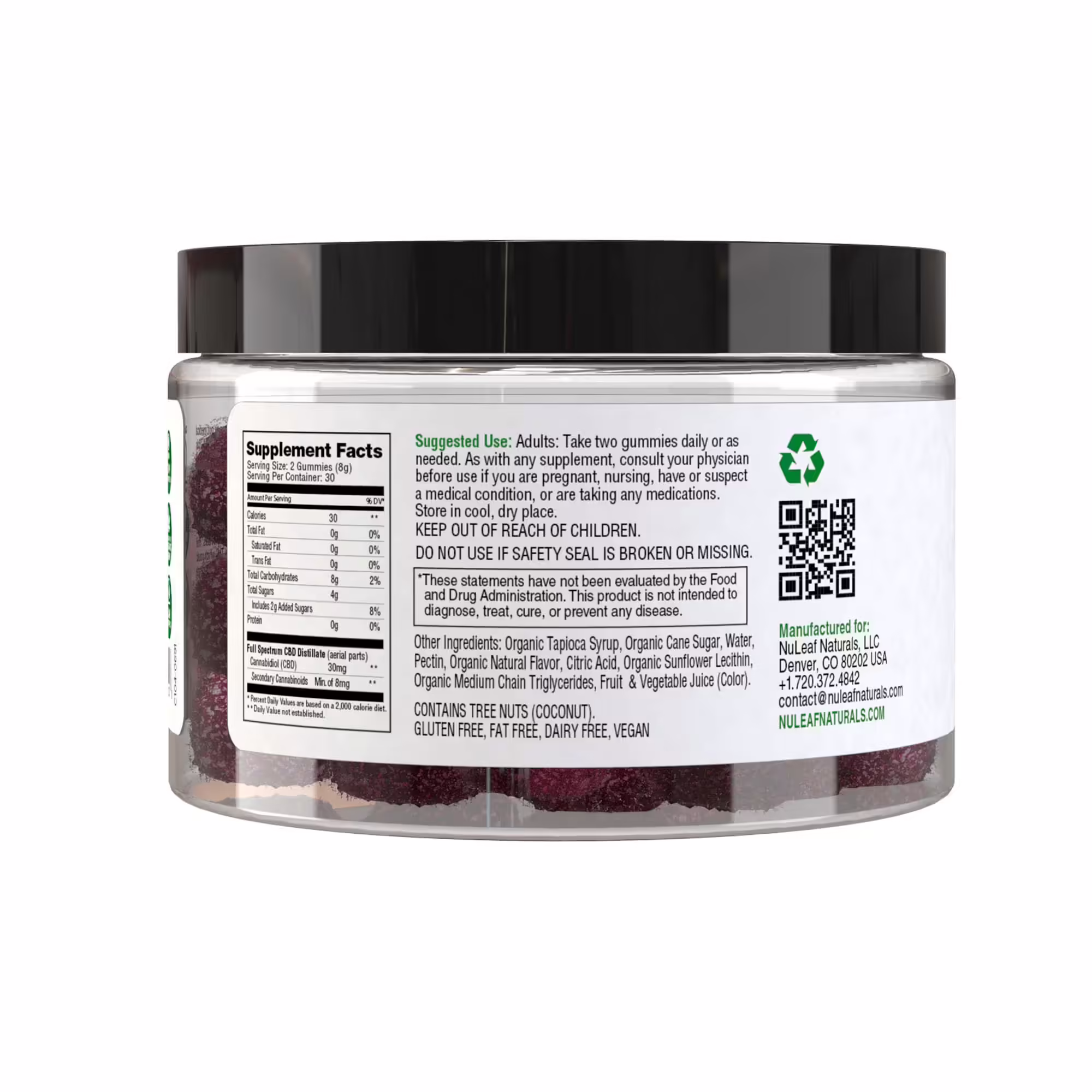 NuLeaf Naturals, Hemp CBD Gummies, Sour Mixed Berry, Full Spectrum, 60ct, 900mg CBD