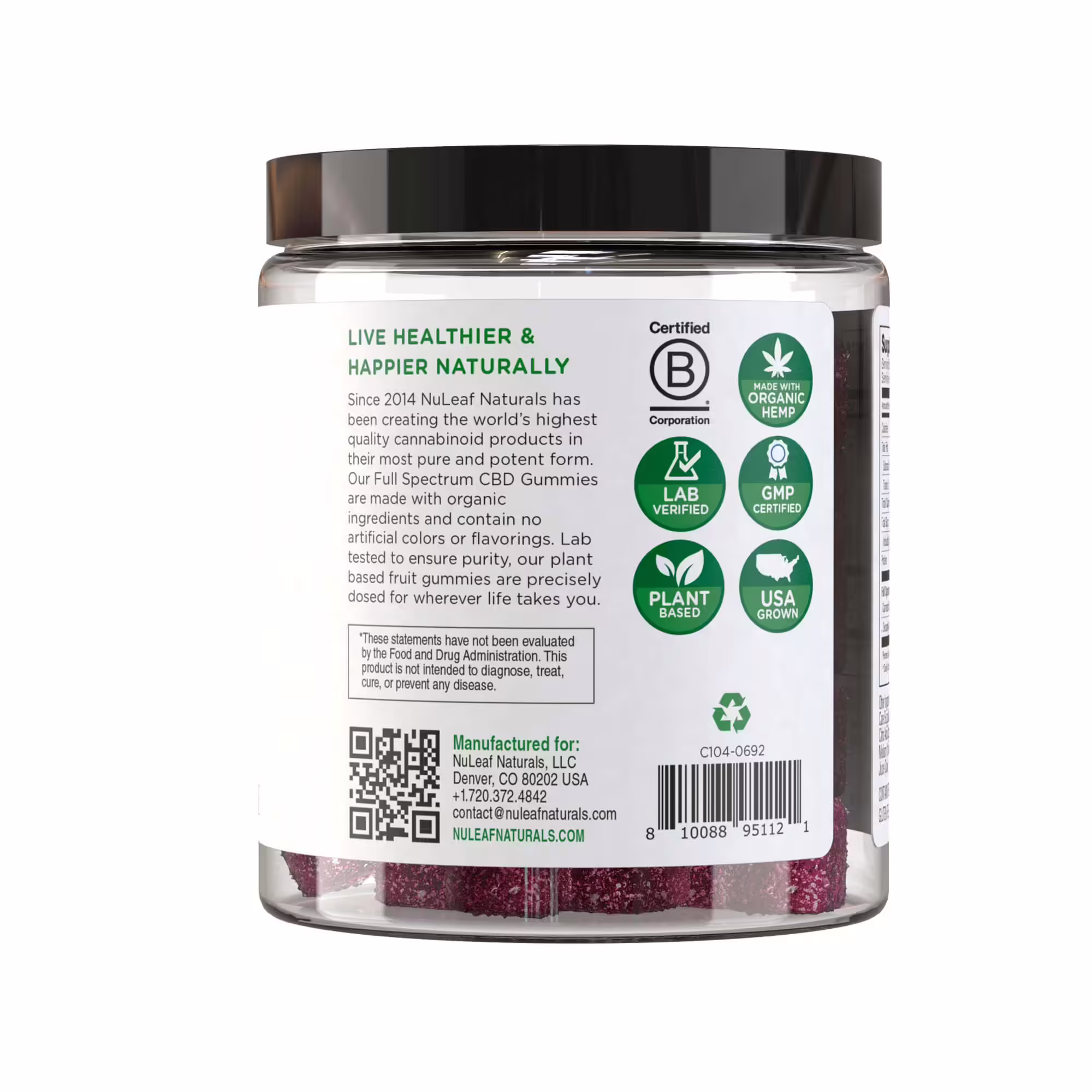 NuLeaf Naturals, Hemp CBD Gummies, Sour Mixed Berry, Full Spectrum, 90ct, 1350mg CBD
