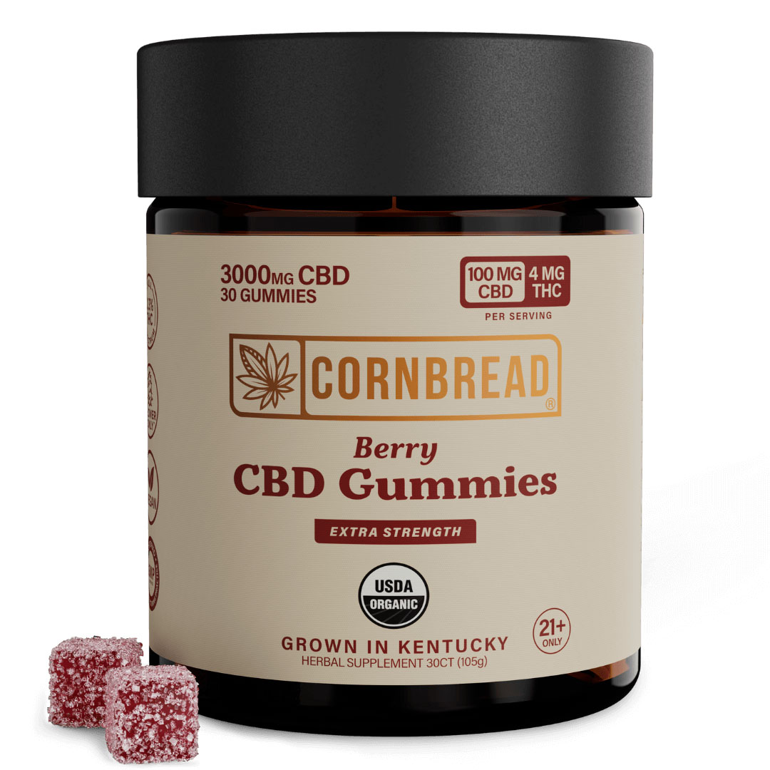 Cornbread Hemp, CBD Gummies, Berry, Full Spectrum, 30ct, 120mg THC + 3000mg CBD