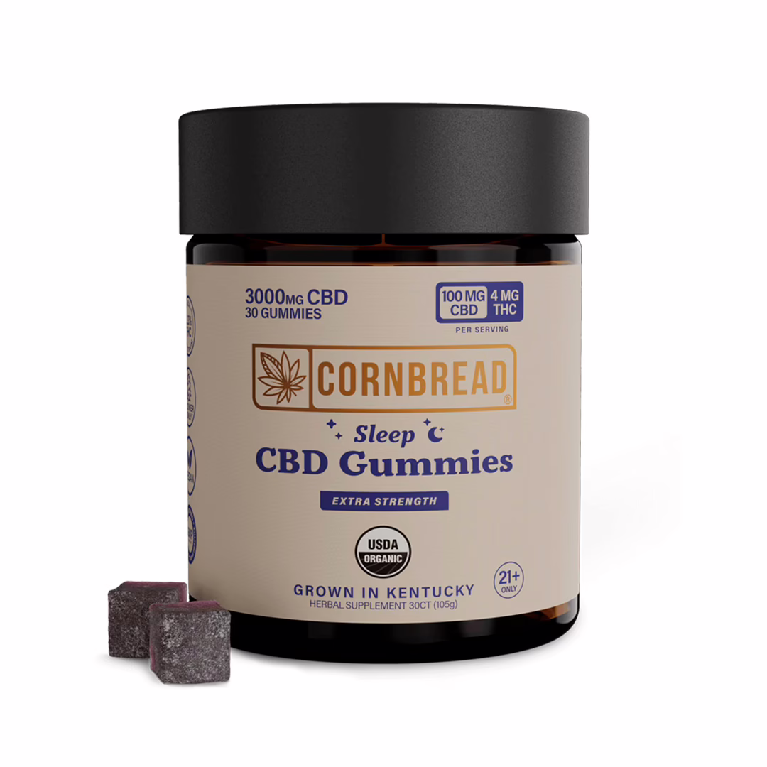 Cornbread Hemp, CBD Sleep Gummies, Full Spectrum, 30ct, 120mg THC + 3000mg CBD Cornbread Hemp, CBD Sleep Gummies, Full Spectrum, 30ct, 120mg THC + 3000mg CBD