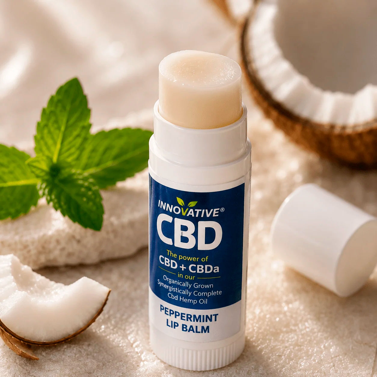 Innovative CBD, CBD+CBDA Lip Balm, Peppermint, Full Spectrum, 0.15 oz, 10mg CBD