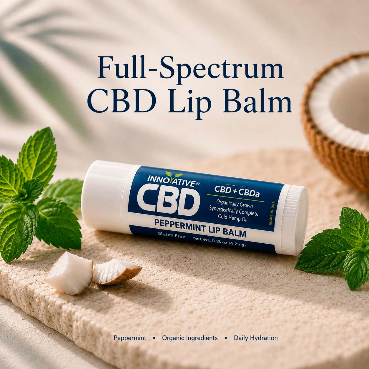 Innovative CBD, CBD+CBDA Lip Balm, Peppermint, Full Spectrum, 0.15 oz, 10mg CBD