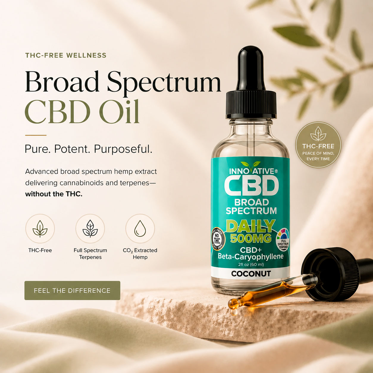 Innovative CBD, Daily CBD+Terpenes Oil, Coconut, Broad Spectrum THC-Free, 2fl oz, 500mg CBD