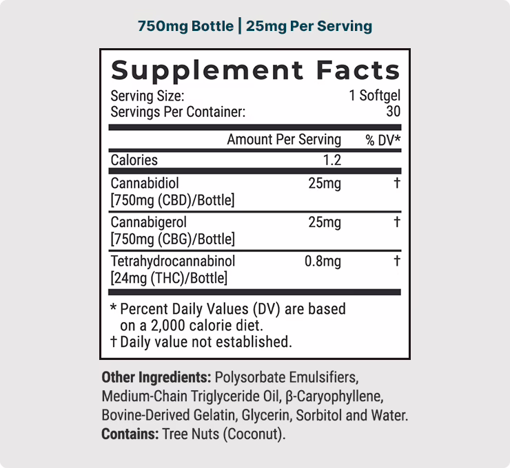 Joy Organics, CBG Softgels, Full Spectrum, 30ct, 750mg CBG + 750mg CBD