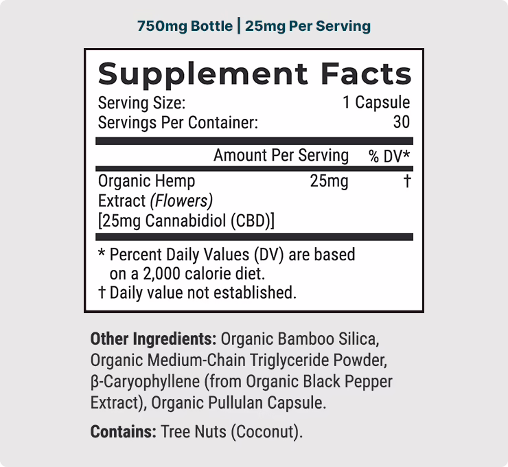 Joy Organics, CBD Capsules, Broad Spectrum THC-Free, 30ct, 750mg CBD