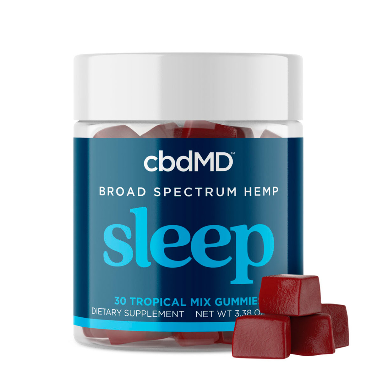 cbdMD, Sleep CBD Gummies, Tropical Mix, Broad Spectrum THC-Free, 30ct, 600mg CBN + 750mg CBD