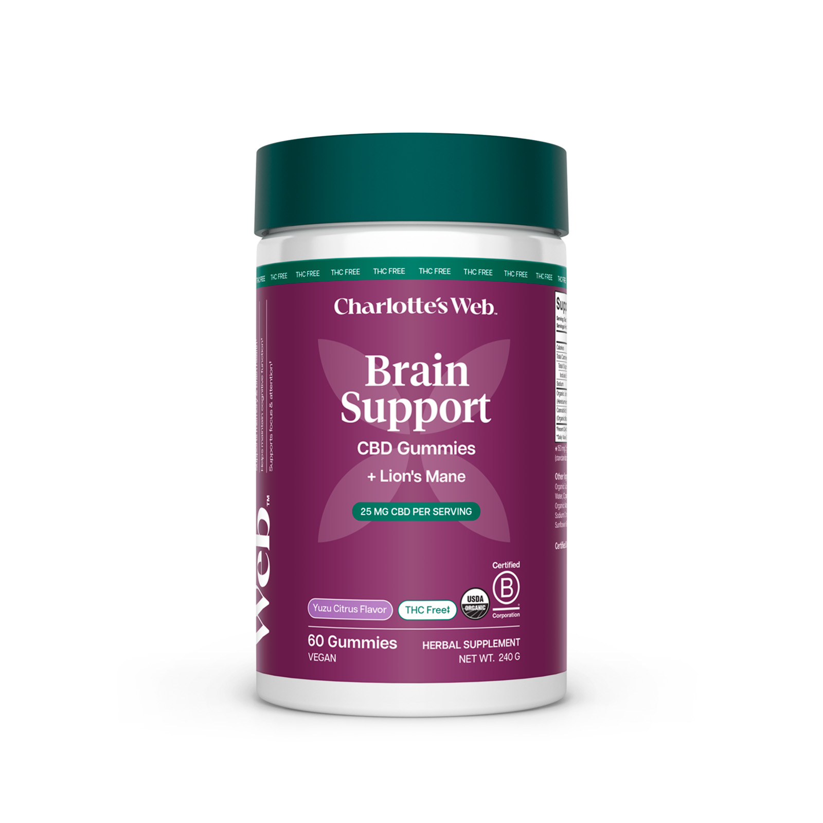 Charlotte’s Web, Brain Support CBD Gummies, Yuzu Citrus, Broad Spectrum THC-Free, 60ct, 750mg CBD Charlotte’s Web, Brain Support CBD Gummies, Yuzu Citrus, Broad Spectrum THC-Free, 60ct, 750mg CBD