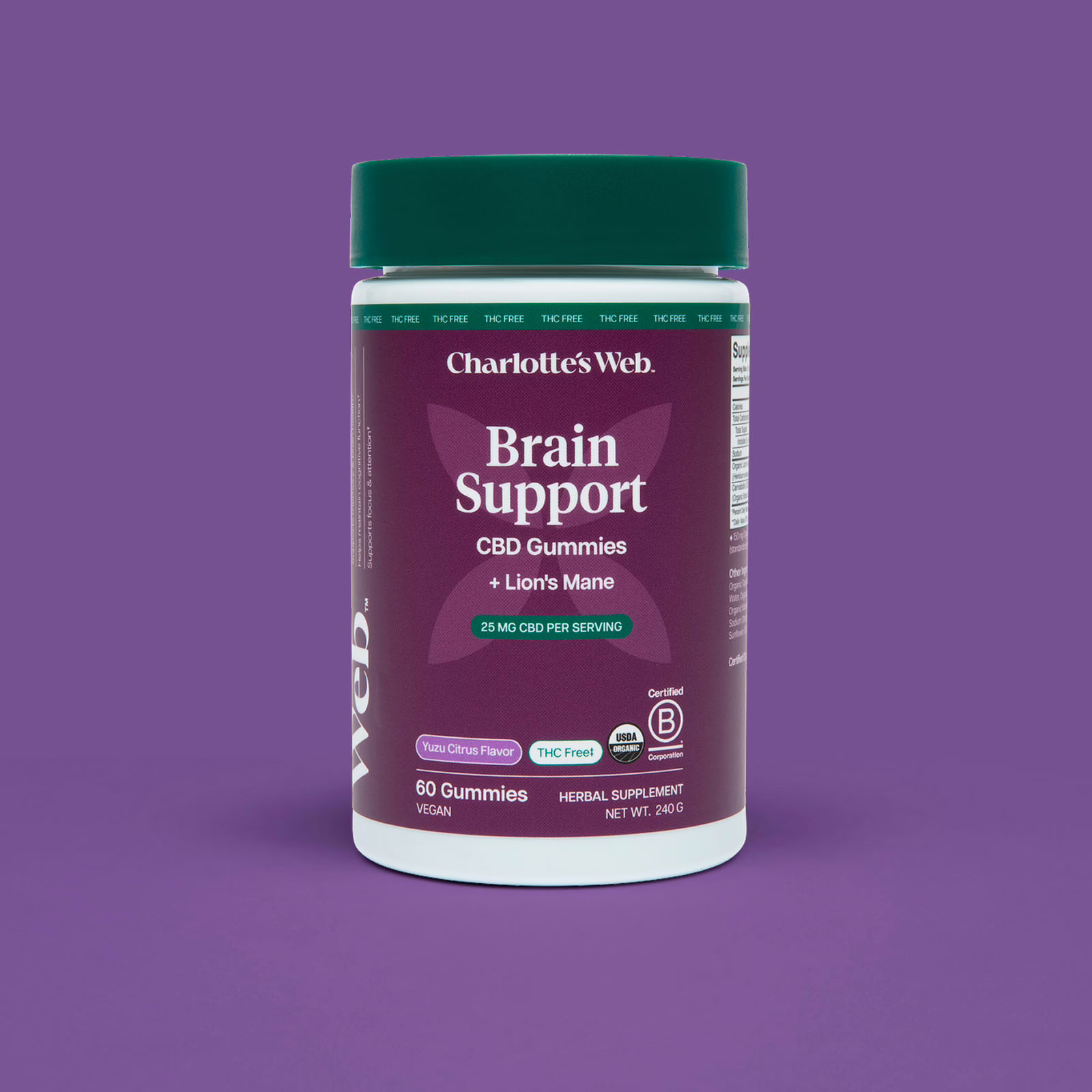 Charlotte’s Web, Brain Support CBD Gummies, Yuzu Citrus, Broad Spectrum THC-Free, 60ct, 750mg CBD