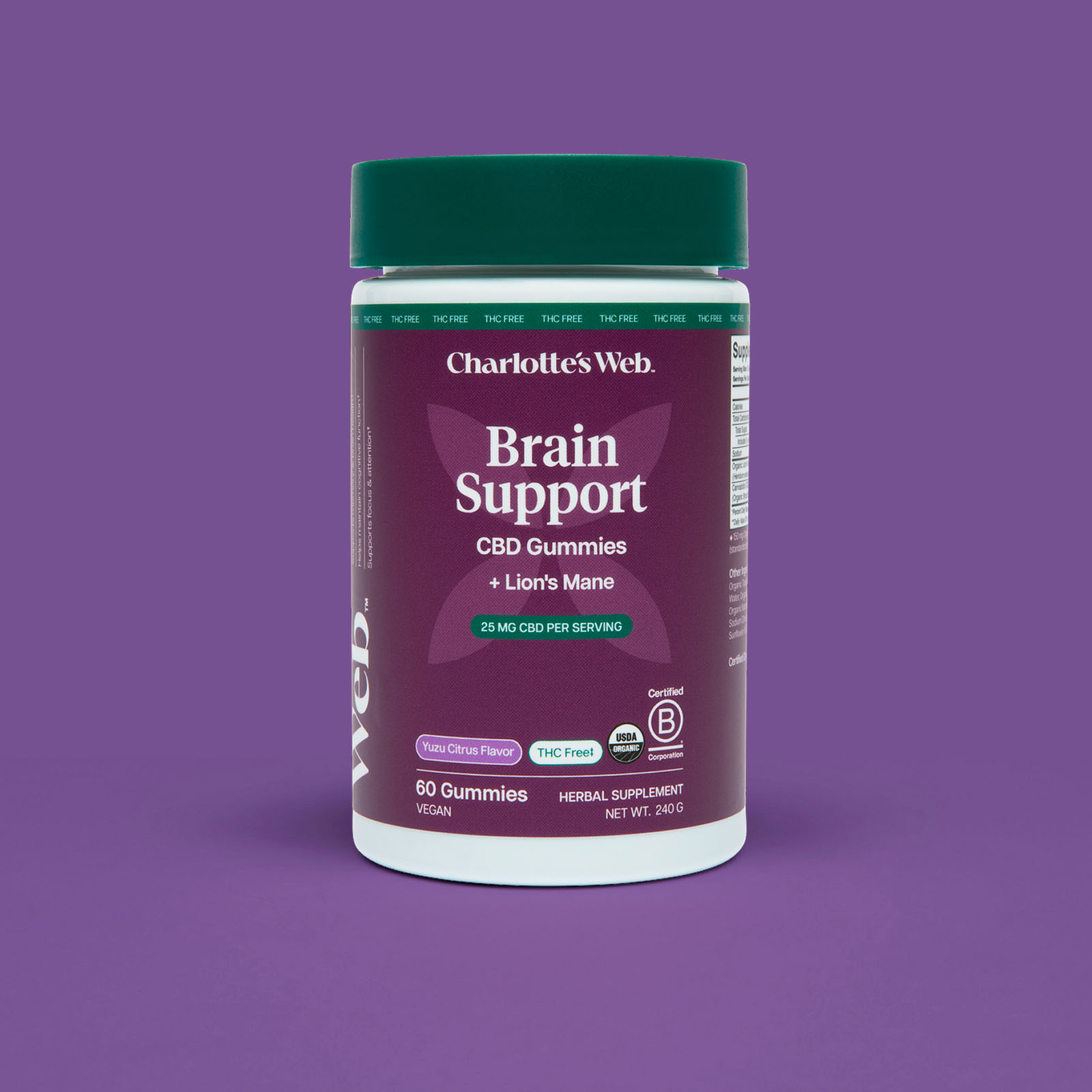 Charlotte’s Web, Brain Support CBD Gummies, Yuzu Citrus, Broad Spectrum THC-Free, 60ct, 750mg CBD