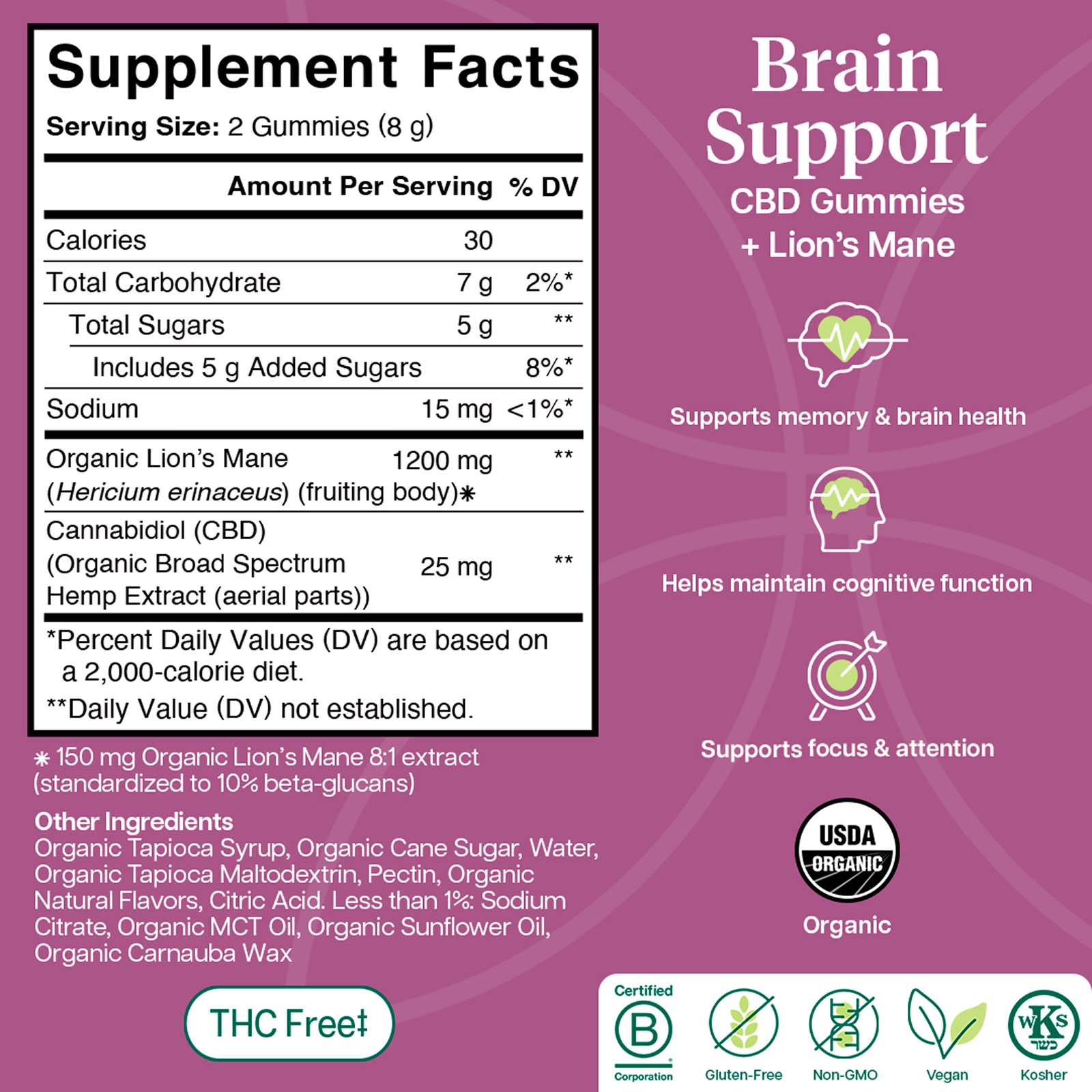 Charlotte’s Web, Brain Support CBD Gummies, Yuzu Citrus, Broad Spectrum THC-Free, 60ct, 750mg CBD