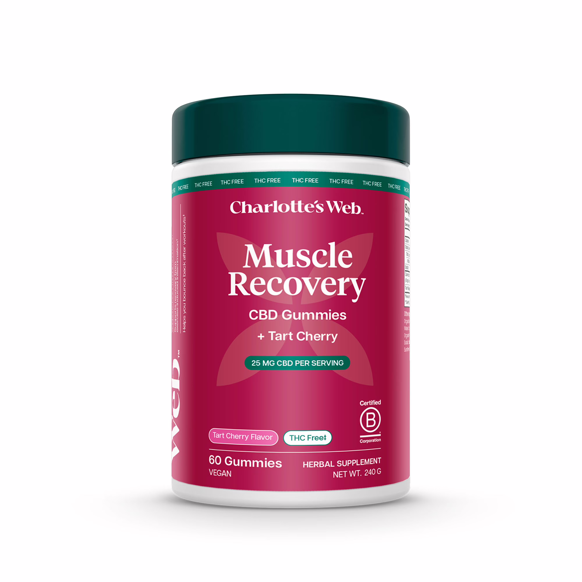 Charlotte’s Web, Muscle Recovery CBD Gummies, Dark Cherry, Broad Spectrum THC-Free, 60ct, 750mg CBD