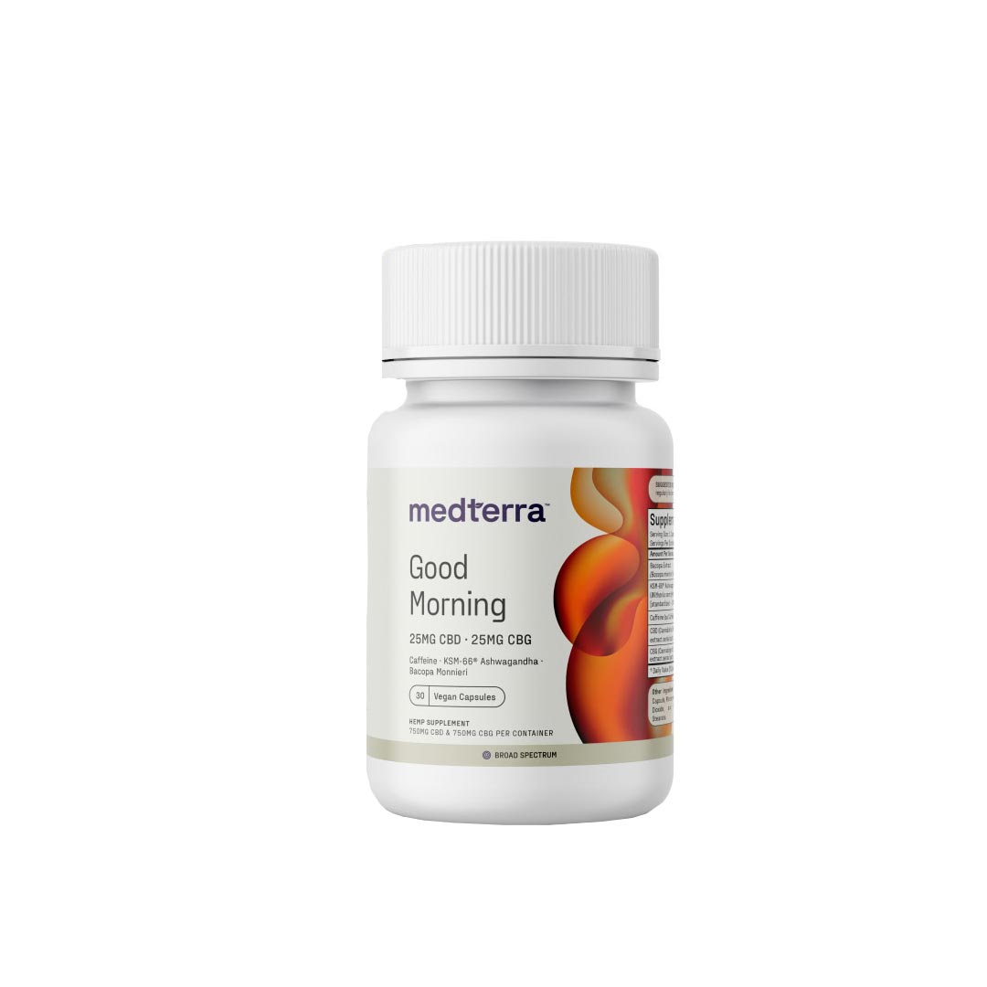 Medterra, Good Morning CBD+CBG Capsules, Broad Spectrum THC-Free, 30ct, 750mg CBG + 750mg CBD