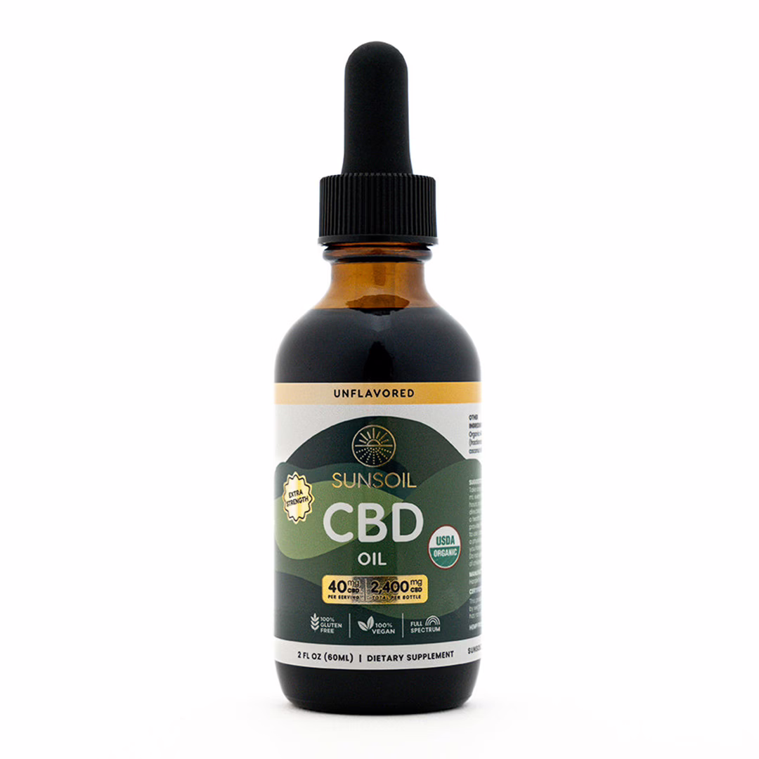 Sunsoil, Extra Strength CBD Oil, Unflavored, Full Spectrum, 2fl oz, 2400mg CBD Sunsoil, Extra Strength CBD Oil, Unflavored, Full Spectrum, 2fl oz, 2400mg CBD