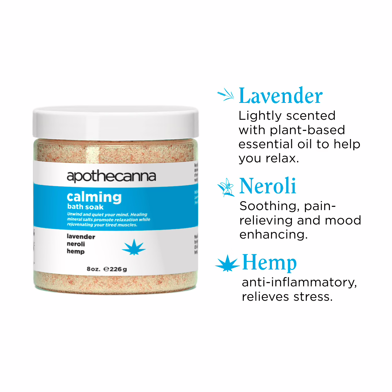Apothecanna, Calming CBD Bath Soak, Isolate THC-Free, 8 oz, 200mg CBD