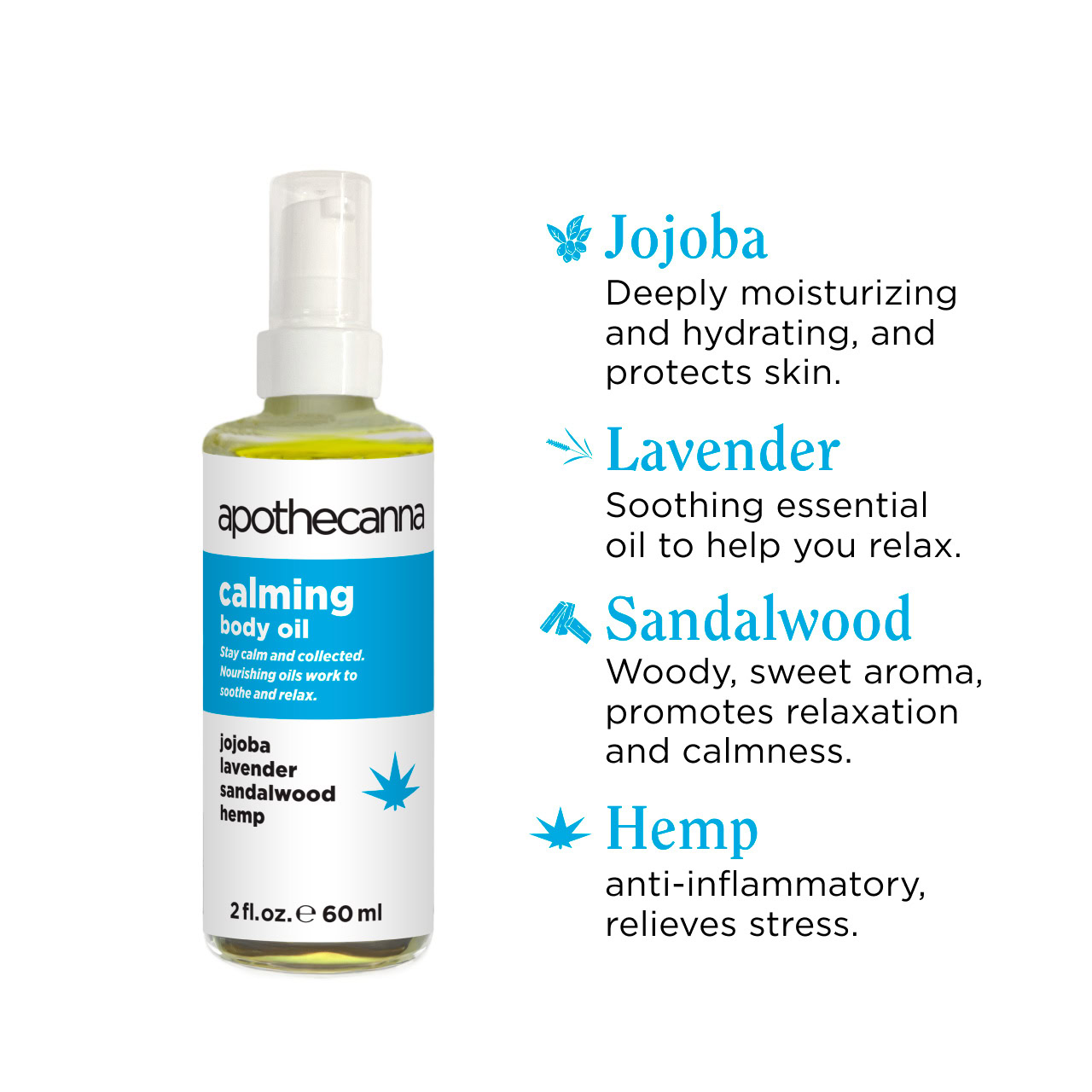 Apothecanna, Calming CBD Body Oil, Broad Spectrum THC-Free, 2fl oz, 400mg CBD