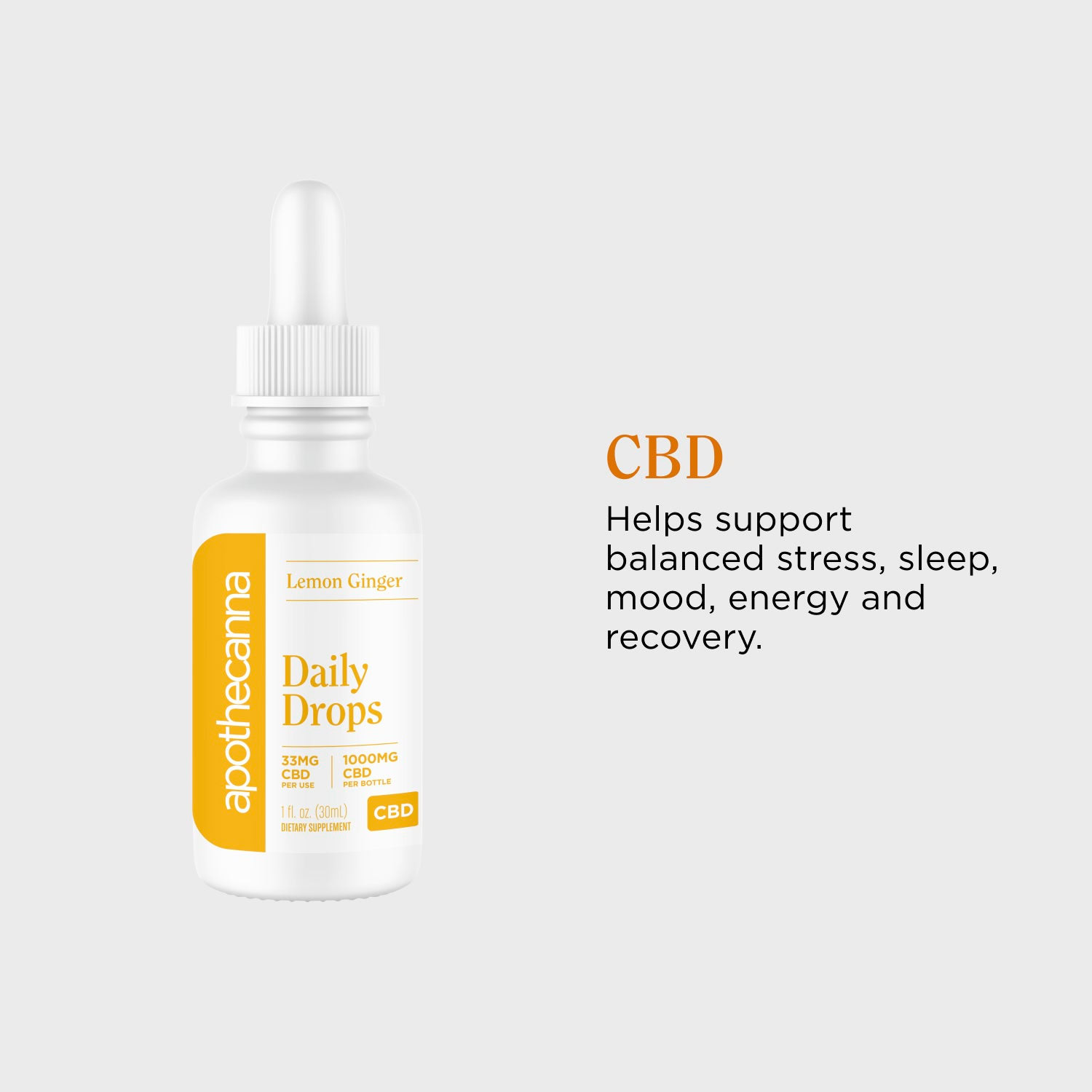 Apothecanna, Daily CBD Drops, Lemon Ginger, Isolate THC-Free, 1fl oz, 1000mg CBD