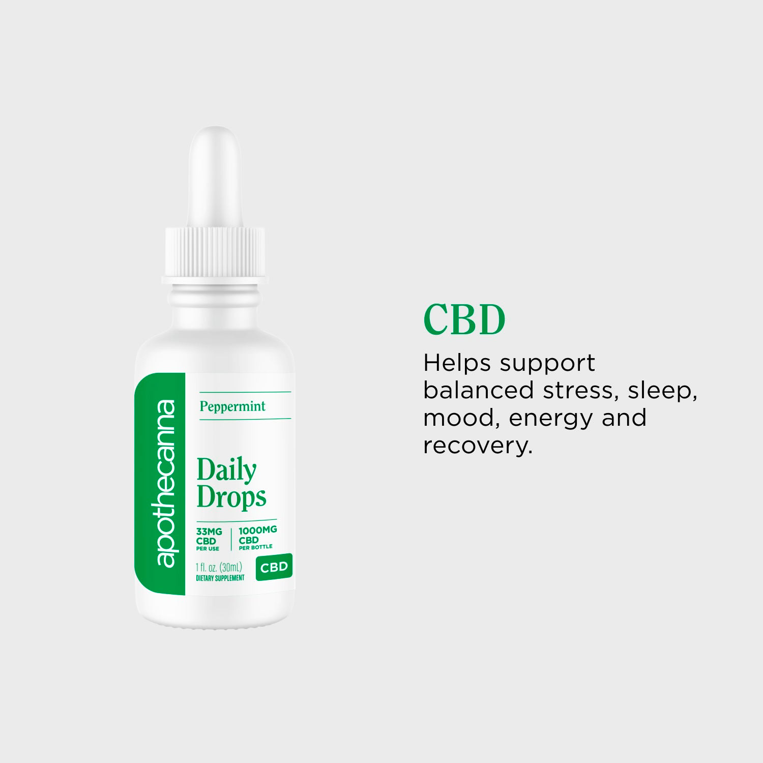 Apothecanna, Daily CBD Drops, Peppermint, Isolate THC-Free, 1fl oz, 1000mg CBD